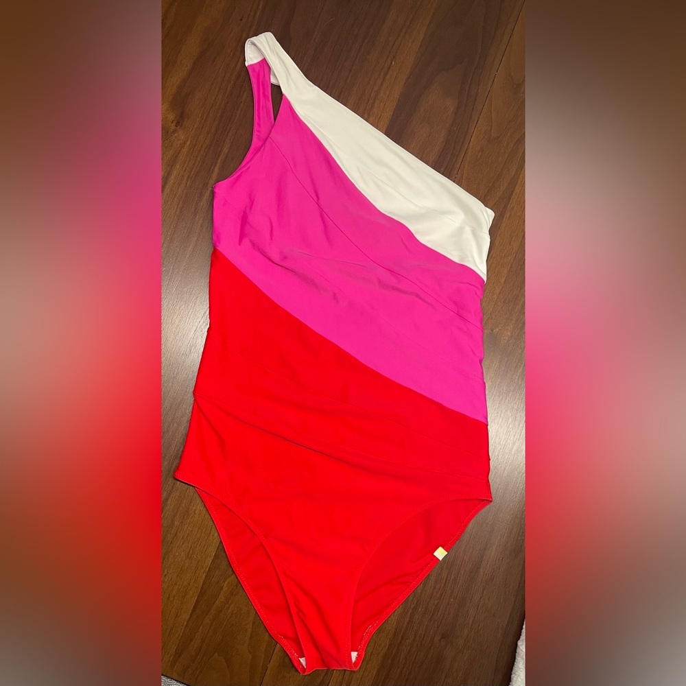 Summersalt The Sidestroke One Piece Bathing Suit in White Pink Red Size 8